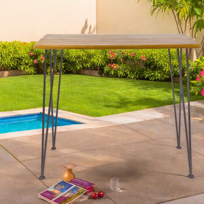 Tables de patio rustiques en bois de teck et d'acacia, table de bar industrielle de 120 cm (47,25 po)