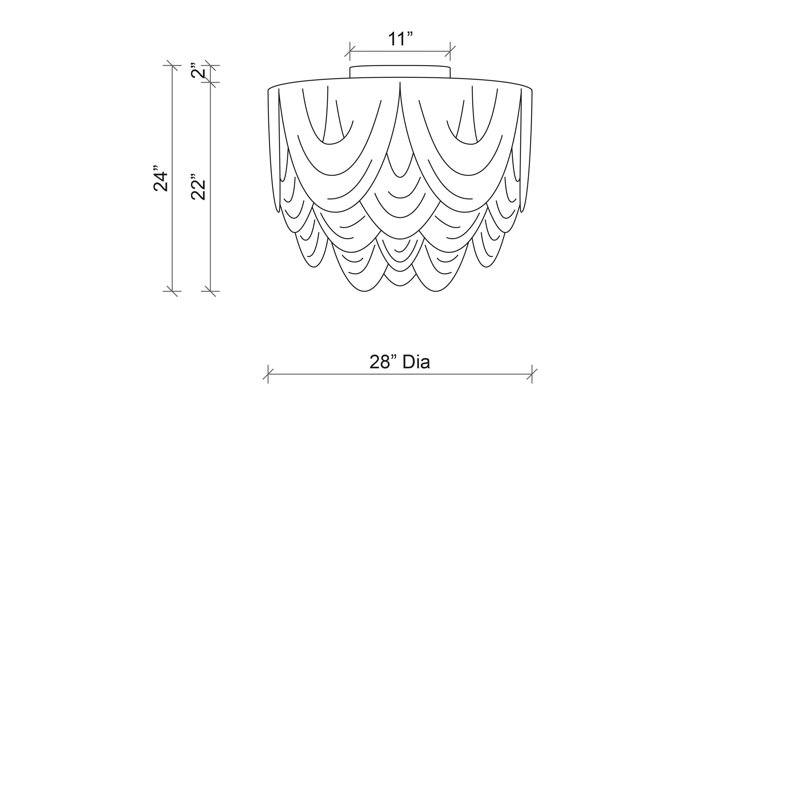 Medium Leather Fringe Flushmount Chandelier, 22" H x 28" W x 28" D