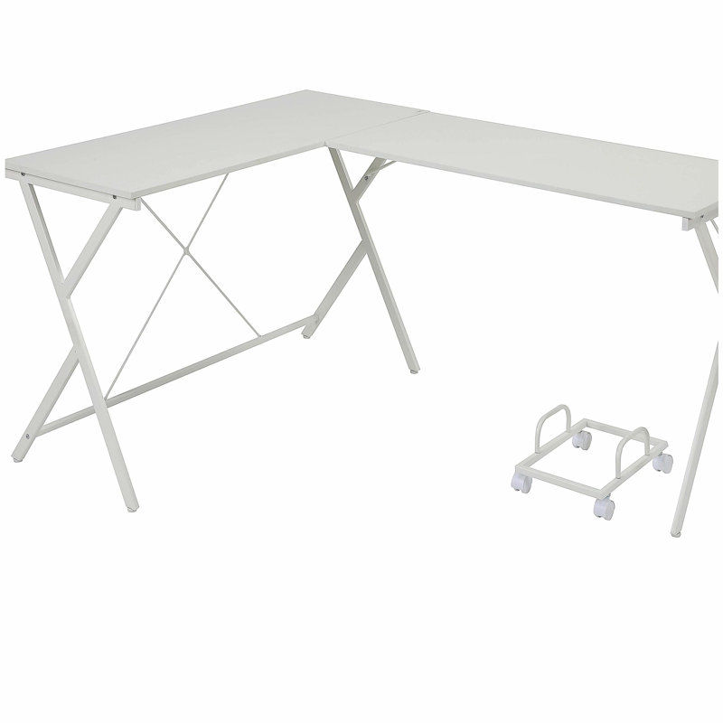 Bureau d'ordinateur en L blanc avec support pour unité centrale, Blanc