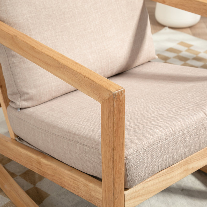 Chaise de salon en kaki avec coussins de chaise berçante en bois d'hévéa