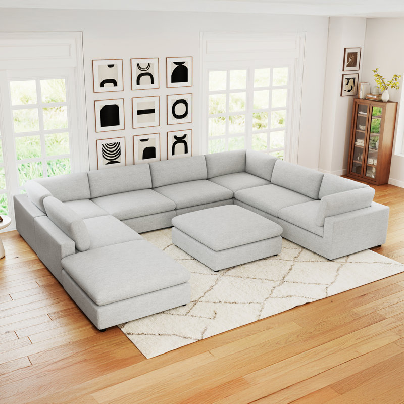 Canapé modulaire rembourré 9 pièces Nuccio, Chenille crème