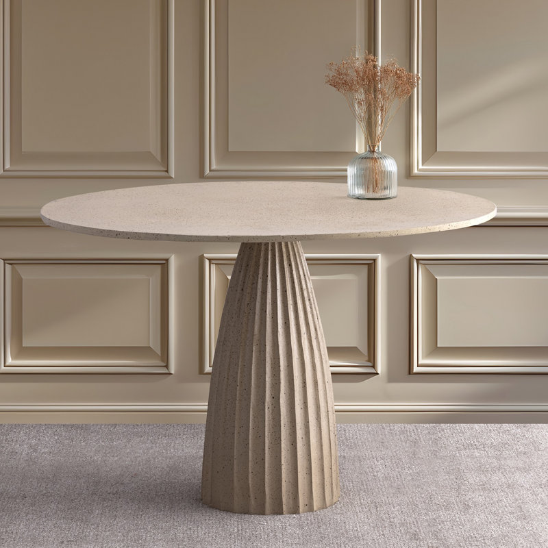 Aluminum Dining Table W/Chisel Texture Base Dia 47.3", Beige/Brown