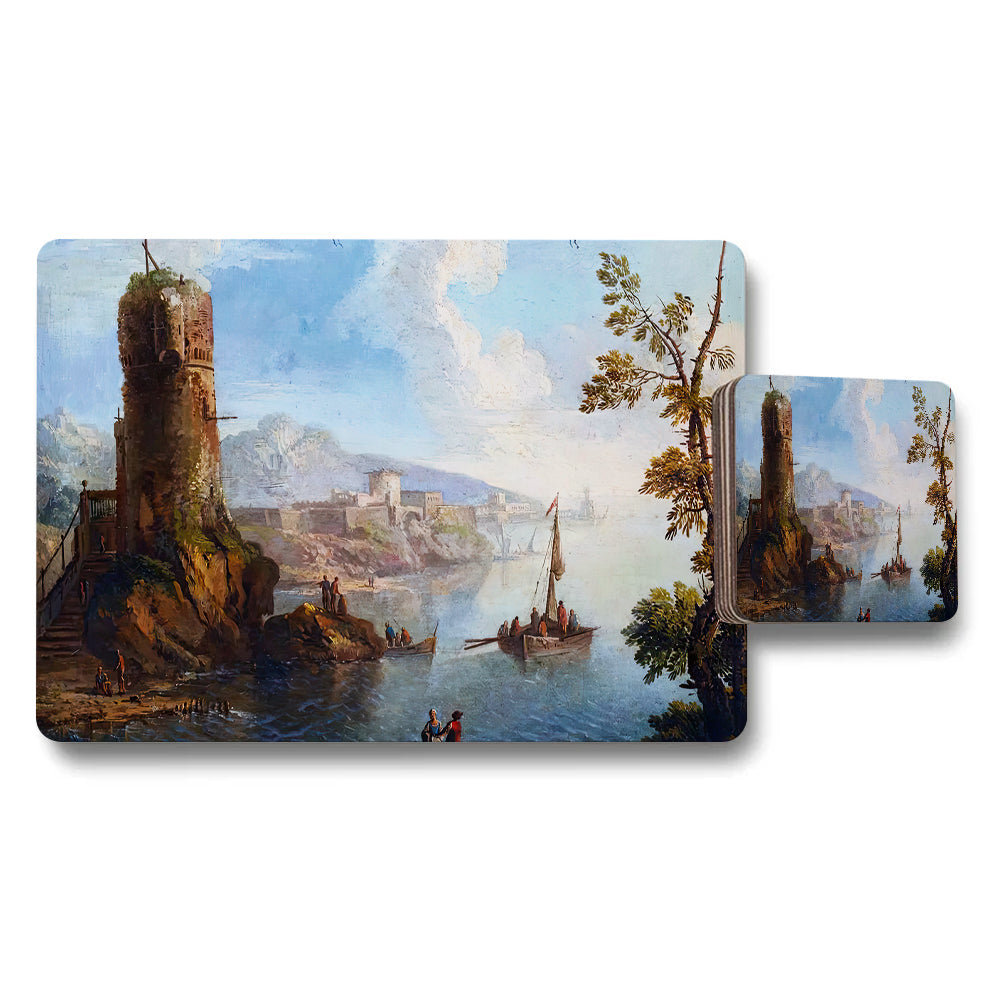 Harbor Landscape Placemats And Coaster Set Art Print