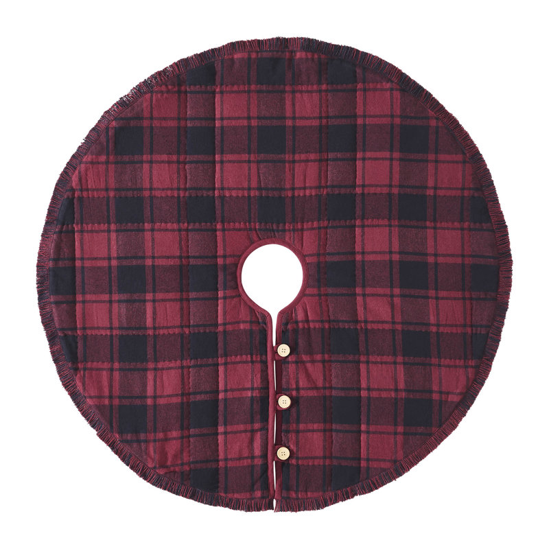 36" Red and Black Plaid Cotton Christmas Tree Skirt