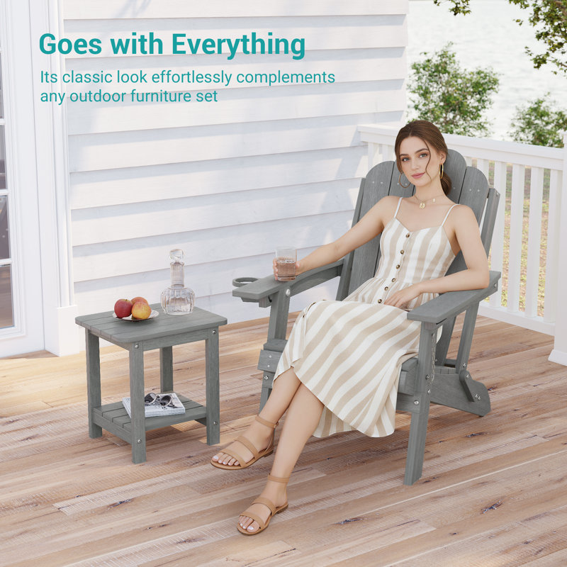 Patio Outdoor Adirondack Plastic/Resin Side Table Weather Resistant End Table, Light Gray
