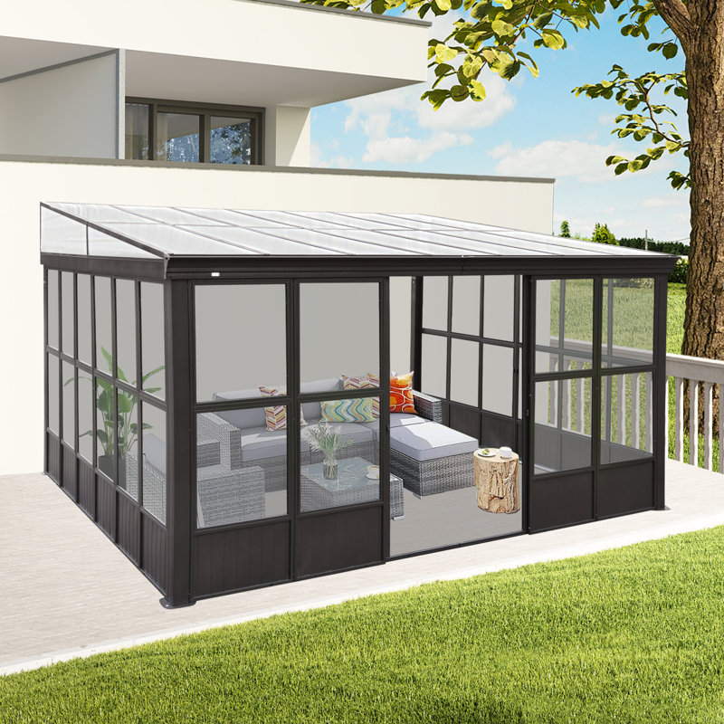 Aluminum Patio Gazebo Wall-Mounted Solarium, 97.32" H x 168" W x 144" D