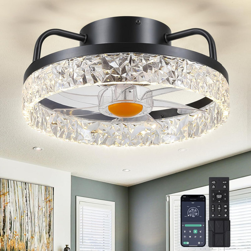 13 petits ventilateurs de plafond encastrés modernes avec lumières et télécommande, Noir