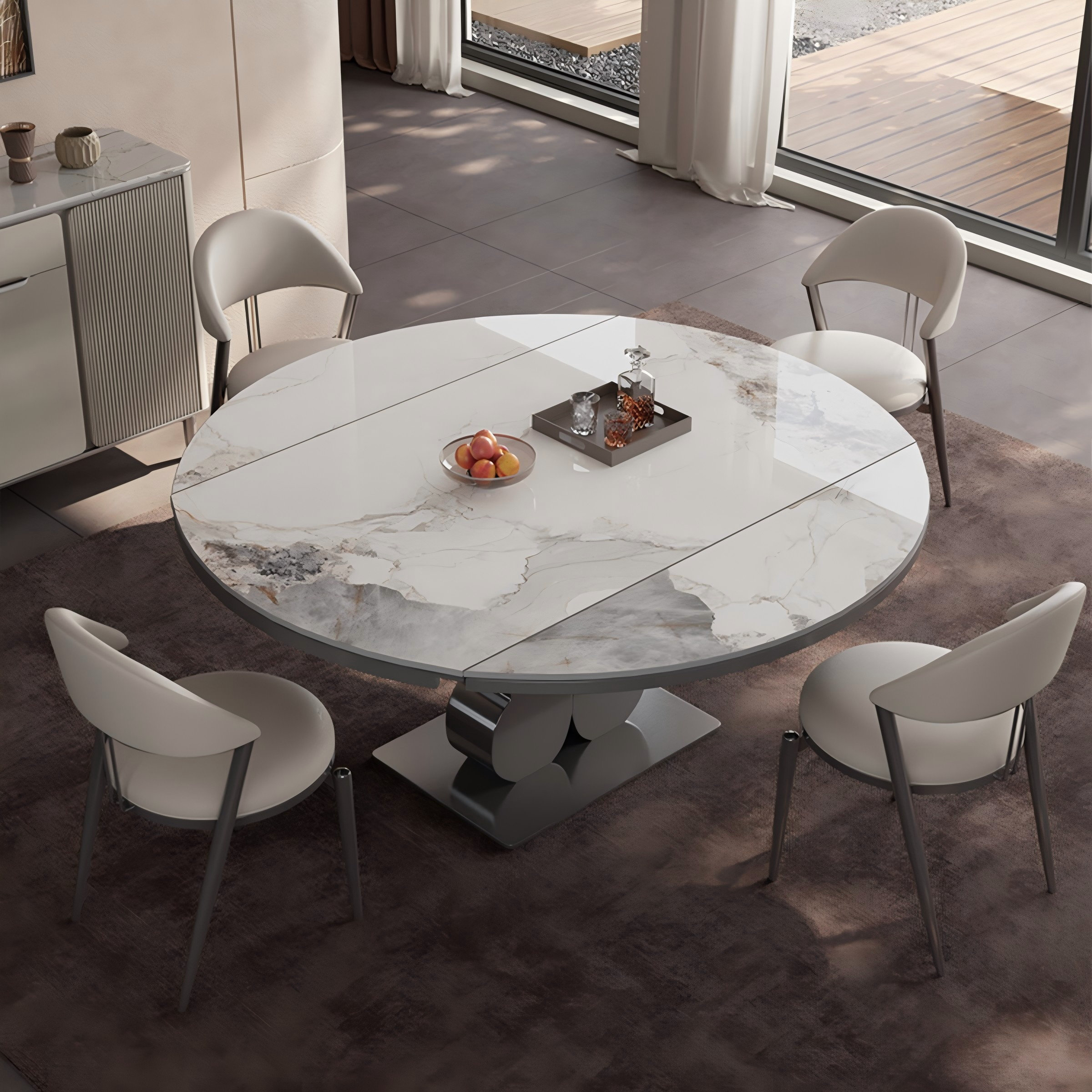 Orren Ellis Sintered Stone Stainless Steel white and grey Dining Table ...