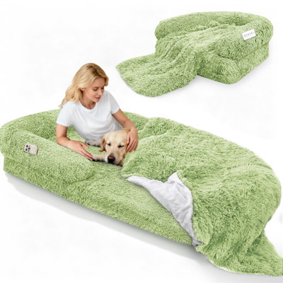71"X38"X9" Foldable Human Dog Bed Fits Adult 10 Cm Thick Memory Foam Washable Oversize Dog Bed With Blanket - Green