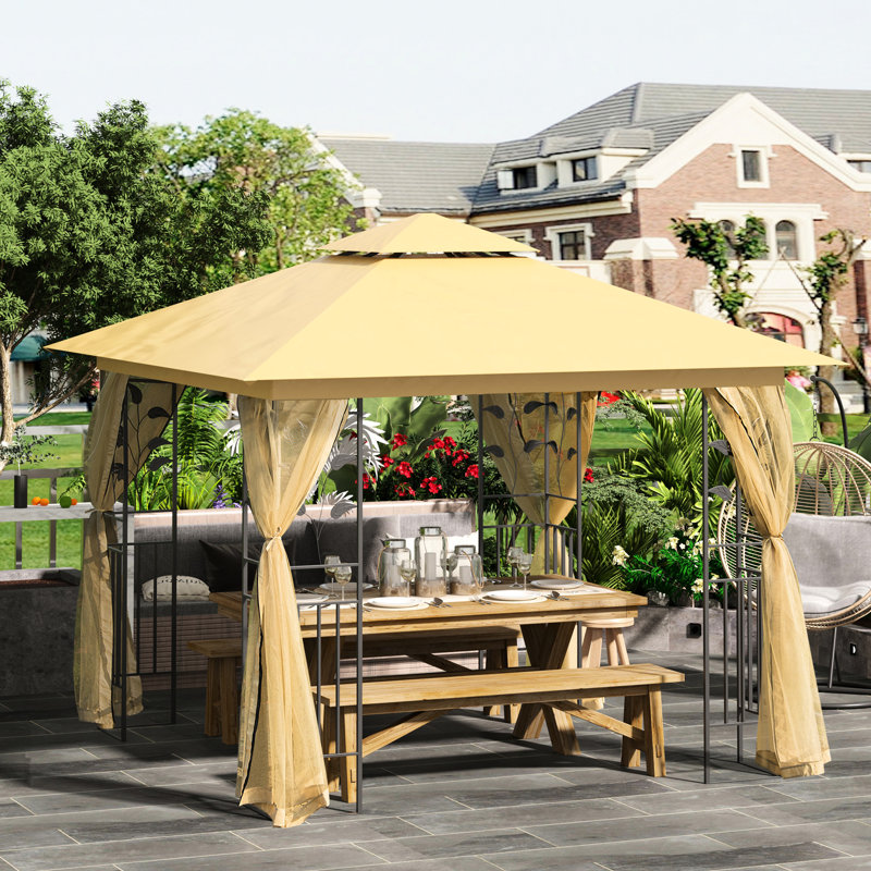 Abri de jardin beige avec coins renforcés et parois grillagées en métal 10 pi X pour le jardin, la pelouse, la cour, la terrasse, l'auvent