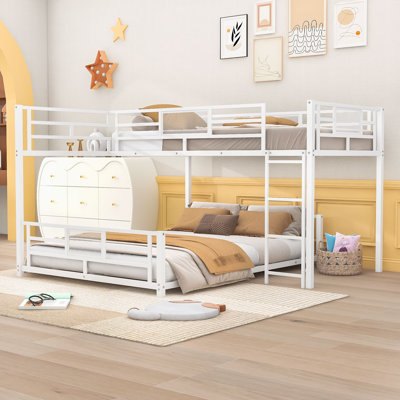 Twin Over Full L-Shaped Metal Bunk Bed With Slats