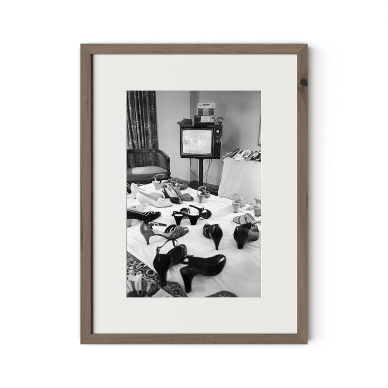 Shoe Convention Print by Barbara Alper, H 24" x W 18", Rustic Walnut