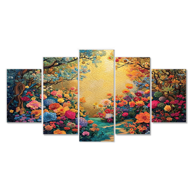 Ensemble de 5 tapisseries "Fleurs de campagne", H 32 po x l 60 po