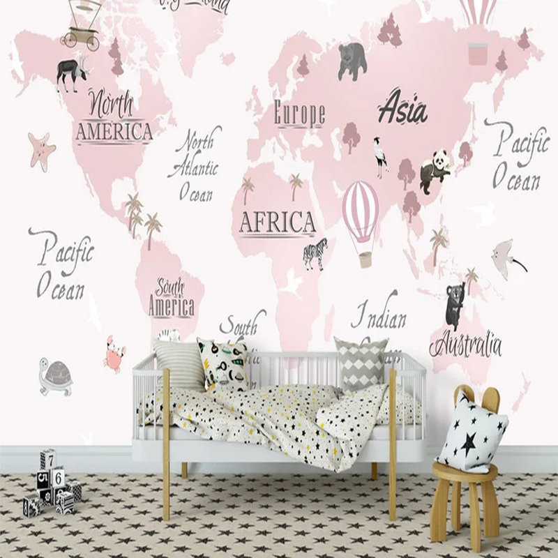 Whimsical World Explorer - Série de cartes pour enfants, L 108 po x l 160 po, Rose