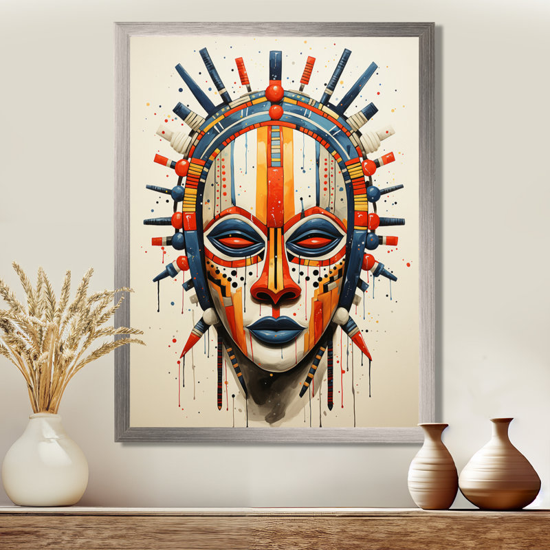 Masque tribal africain Chelese Masai - Tribal africain, reproductions encadrées, Cadre flottant doré