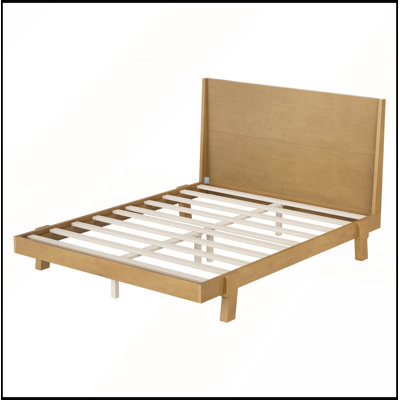 Mid Century Modern Full Size Wood Platform Bed Frame Statement Headboard Angled Tapered Legs No Box Spring Natural