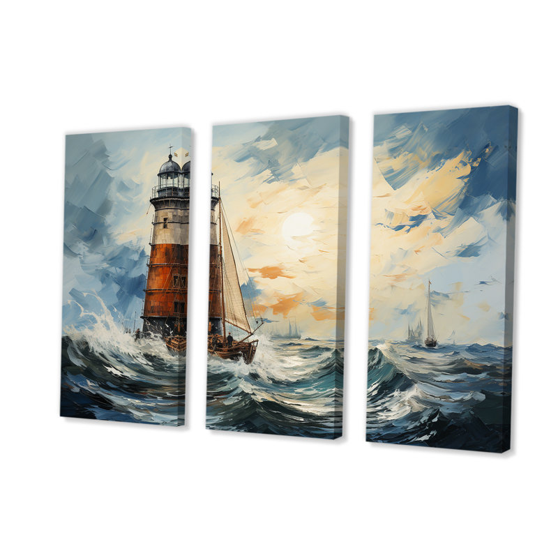 Phare, mer orageuse 2 - Art mural phares, H 40 po x l 61 po