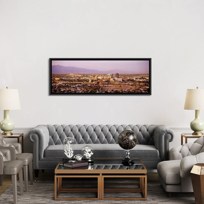 « panoramique tucson arizona », reproduction de photo sur toile tendue, H 16 po x l 48 po x P 1,5 po, Cadre noir