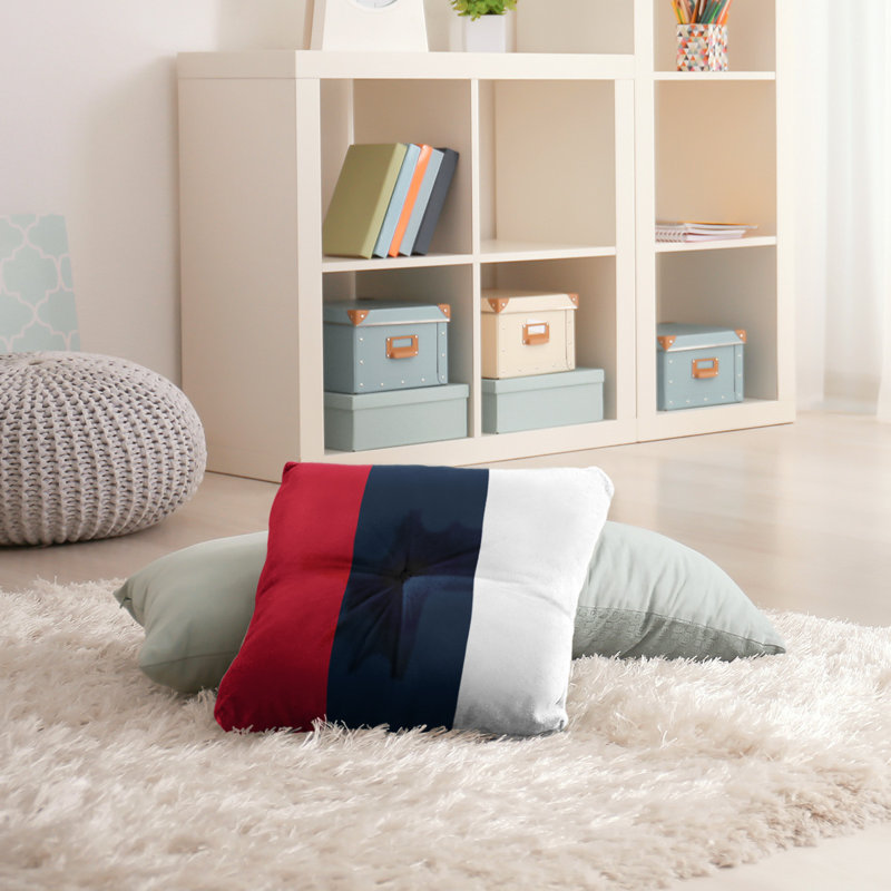  Tufted Floor Pillow, 26" x 26", White Side/Navy Mid