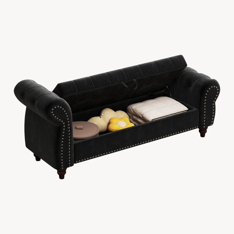Chaise longue d'intérieur 64,5 "avec rangement, Noir, noir, noir, noir