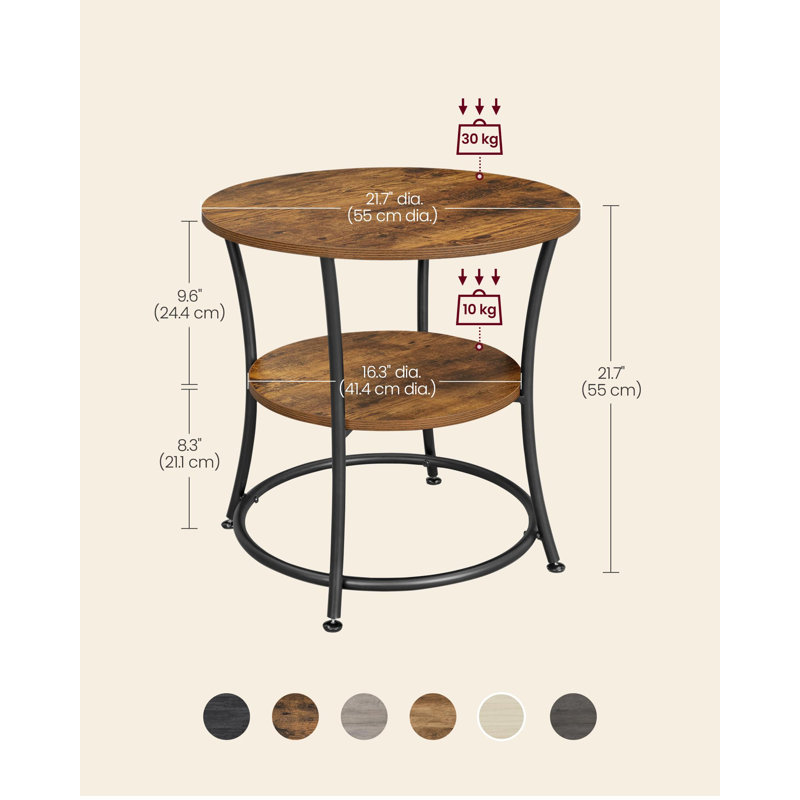 Rustic Brown Round Wood and Metal Side Table with Shelves
