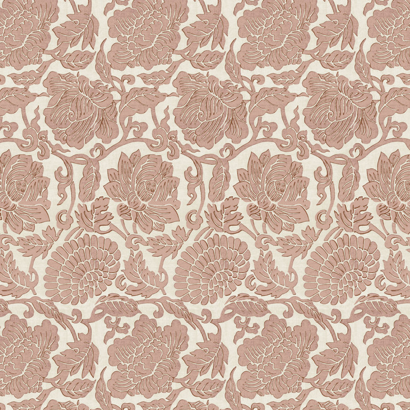 Fauteuil demi-tonneau en coton avec accoudoirs roulés encastrés et pieds en bois massif Callie, Rose cendré japonais, Ivoire