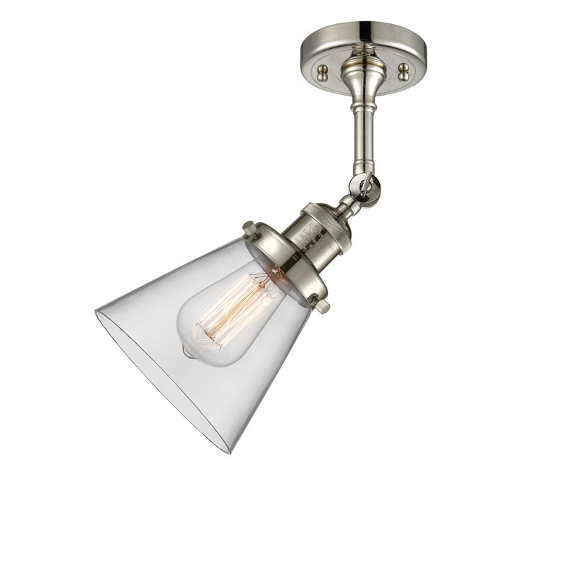 Cone 1 Light Sconce, 6 Watt Vinage LED Bulb, Clear, Polished Nickel