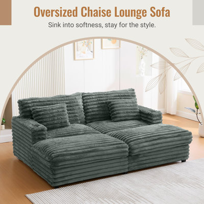 Oversized Double Chaise Lounge Sofa 82" Sofa Bed Plush Upholstered Sleeper Sofa Daybed with Two Supportive Pillows, USB Ports and Cup Holders for Living Room
