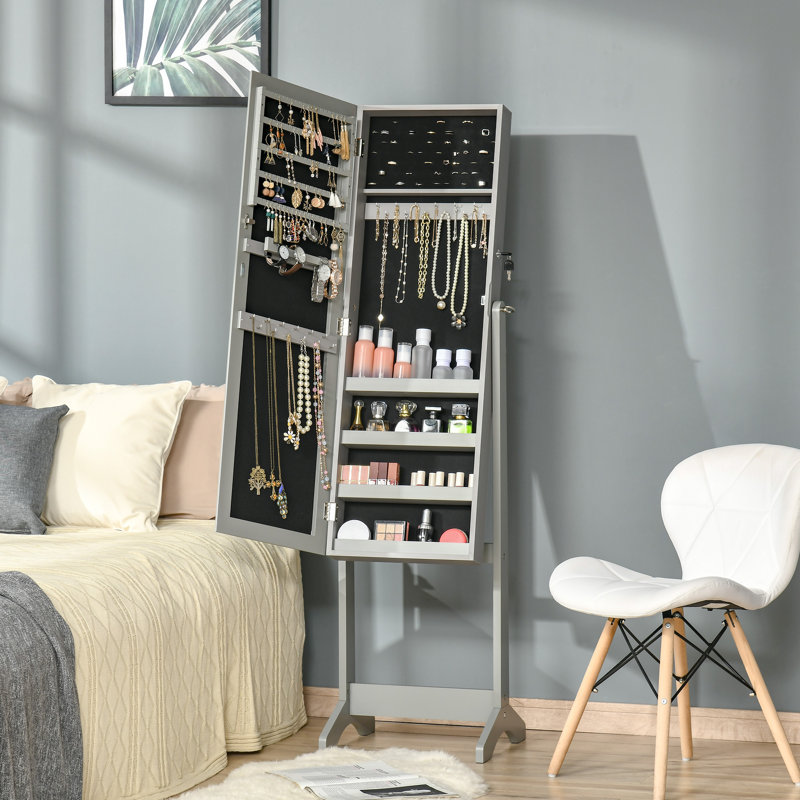 Armoire à bijoux autoportante de 18,4 po de large Oelle, Gris