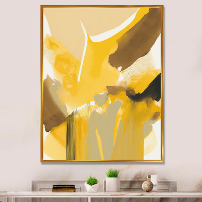 «Mustard Yellow Retro I», reproduction sur toile encadrée à l'encre liquide abstraite