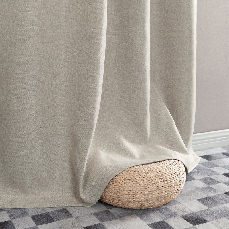 Grommet Room Darkening Linen Textured Curtain, Grayish Beige, 50" W x 72" L