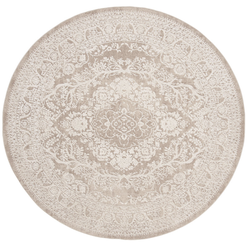 Calidia Oriental Beige/Cream Area Rug, Round 6'7"