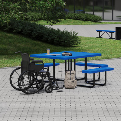Leisure Craft 46" Square ADA Accessible Outdoor Picnic Table with 3 Bench Seats