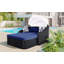 Lit de bronzage d'extérieur 79,9 po avec auvent réglable, lit double, lit de repos en rotin PE, osier noir et coussin bleu-1011272190