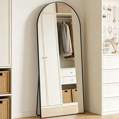  Arched Full-Length Floor Mirror with Aluminum Alloy Frame, Shatter-Resistant Glass, Freestanding or Wall Mounted