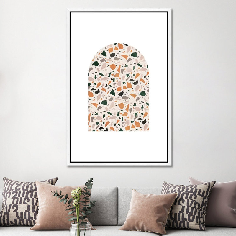 Terrazzo Marble Art by Whales Way - Painting on Canvas, 152.4cm H x 101.6cm W x 3.81cm D, White Framed