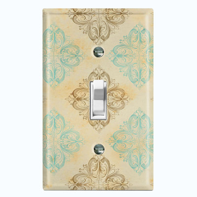 Elegant Damask Beige Crest 1 - Gang Toggle Light Switch Standard Wall Plate