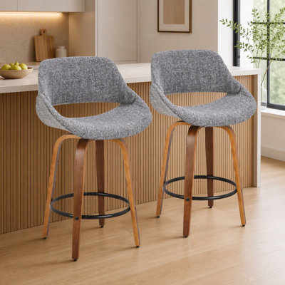 Ensemble de tabourets de bar pivotants de style moderne du milieu du siècle en noyer avec siège rembourré
