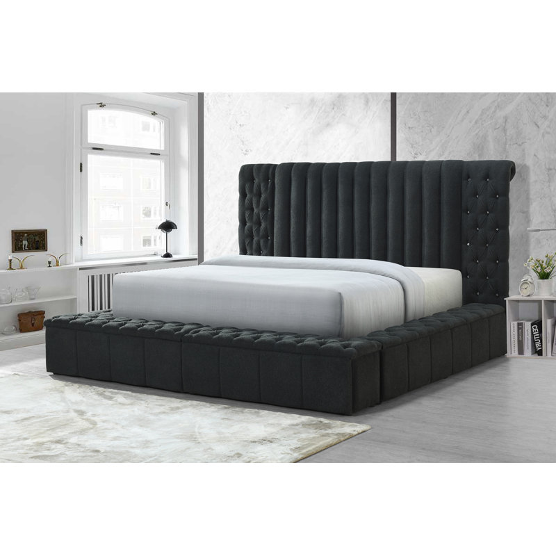Lit de rangement capitonné Kayland, Gris anthracite, Grand
