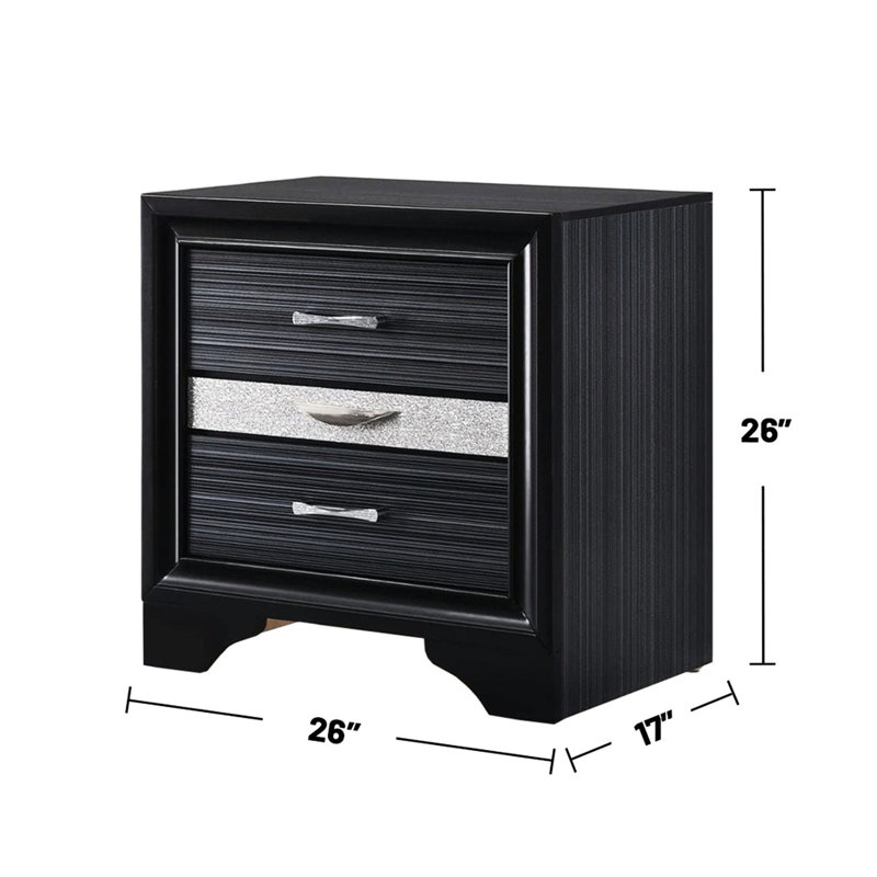 Table de chevet noire avec 2 tiroirs amplement utiles et 1 plateau à bijoux