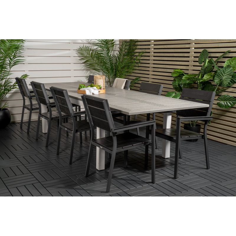 Jayesh 8 - Person Patio Dining Set with Extendable Rectangular Table, Black