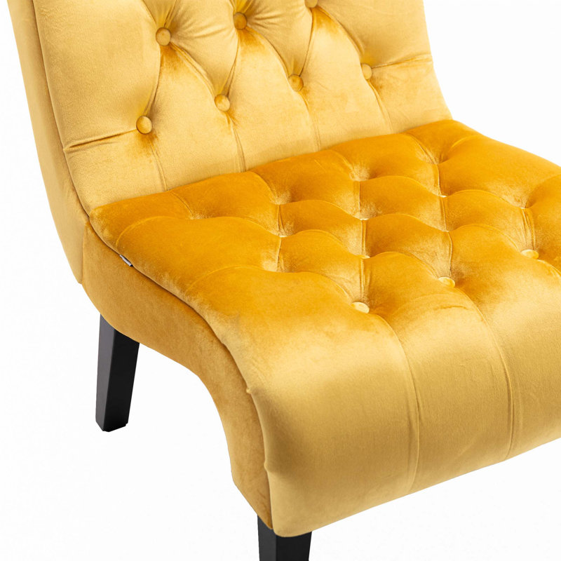 Fauteuil de salon en velours sans accoudoirs, Moutarde