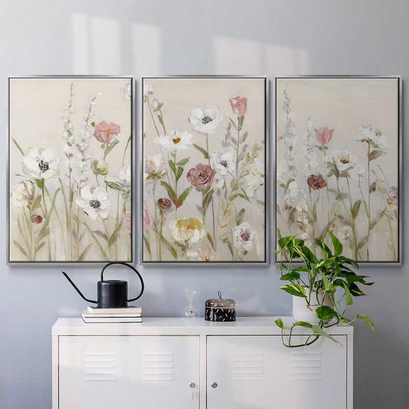 " Bloomin Around " 3 - Pieces, 24" H x 48" W x 2" D, Silver