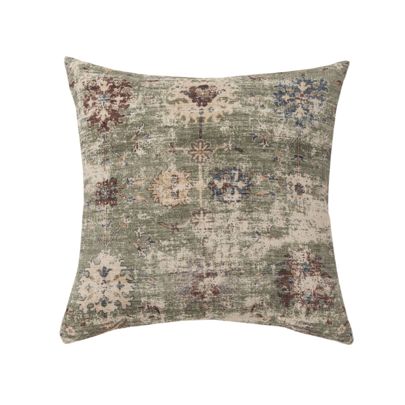 Coussin décoratif en polyester Rust Bohemian Medallion, Polyester, Motif floral vert