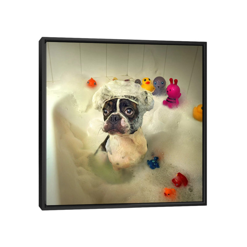 " The Bath " by Ddiarte, 18" H x 18" W x 1.5" D, Black Floater Framed Canvas, No Mat