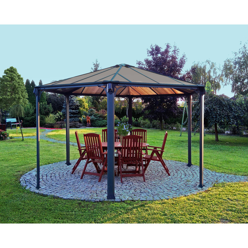 Palram - Canopia Monaco 13' x 15' Hexagonal Aluminum Hardtop Gazebo with Polycarbonate Roof Panels Durable Outdoor Patio Shelter Gray/Bronze