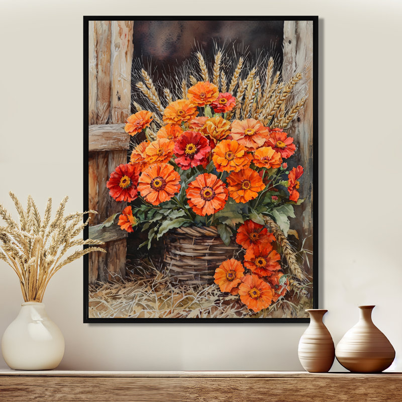 Daugherty Barnyard Harvest Bouquet Of Marigold II - impressions sur toile souci, H 20 po x l 12 po, Noir