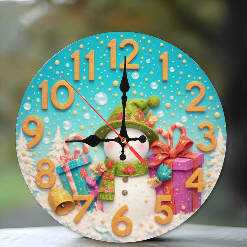 Noël-Horloge-Visage-Bonhomme de neige-Présente