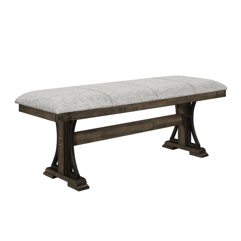 Banc de siège rembourré brun - forme rectangulaire, bois et métal gris foncé / brun, motif transitionnel pour la salle à manger