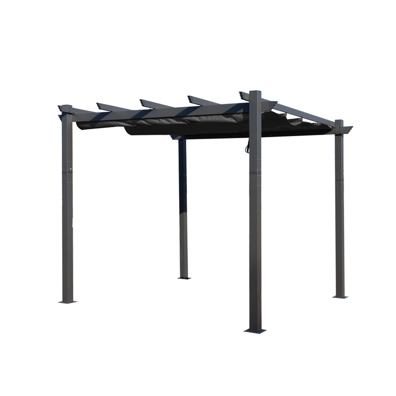 Pergola en métal avec auvent, Abri de garage en plastique l 10 pi. x P 12 pi. po, gris